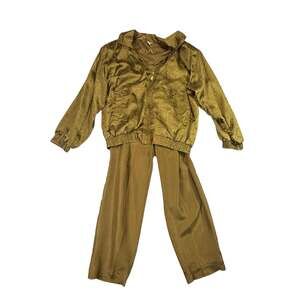 COACO Vintage 100% Silk Floral Jacquard Tracksuit Set Jacket & Pants Size XL